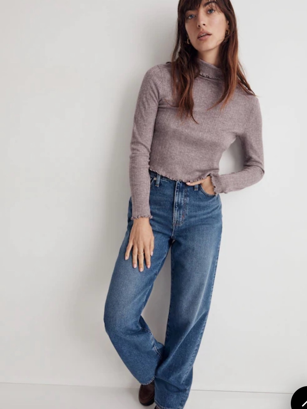 Madewell Mauve Long Sleeve Ribbed Mock Neck Top size XXL